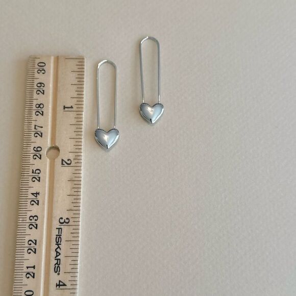 Silver Heart Drop Earrings M1220 - Picture 4 of 4